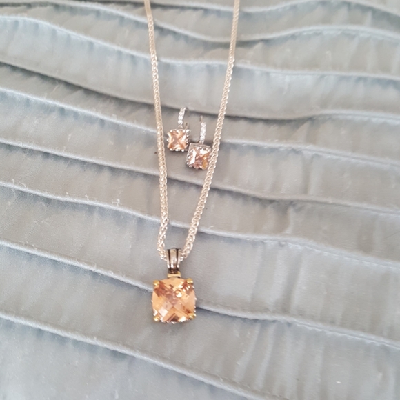 Champagne and silver earrings and necklace set - Picture 3 of 3